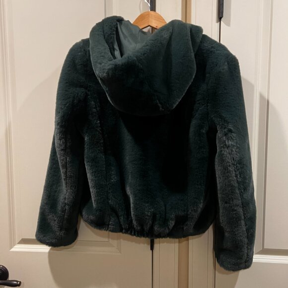 Rachel Zoe Faux Fur Bomber Jacket with Hood – Forest Green | Size XS - Picture 3 of 5
